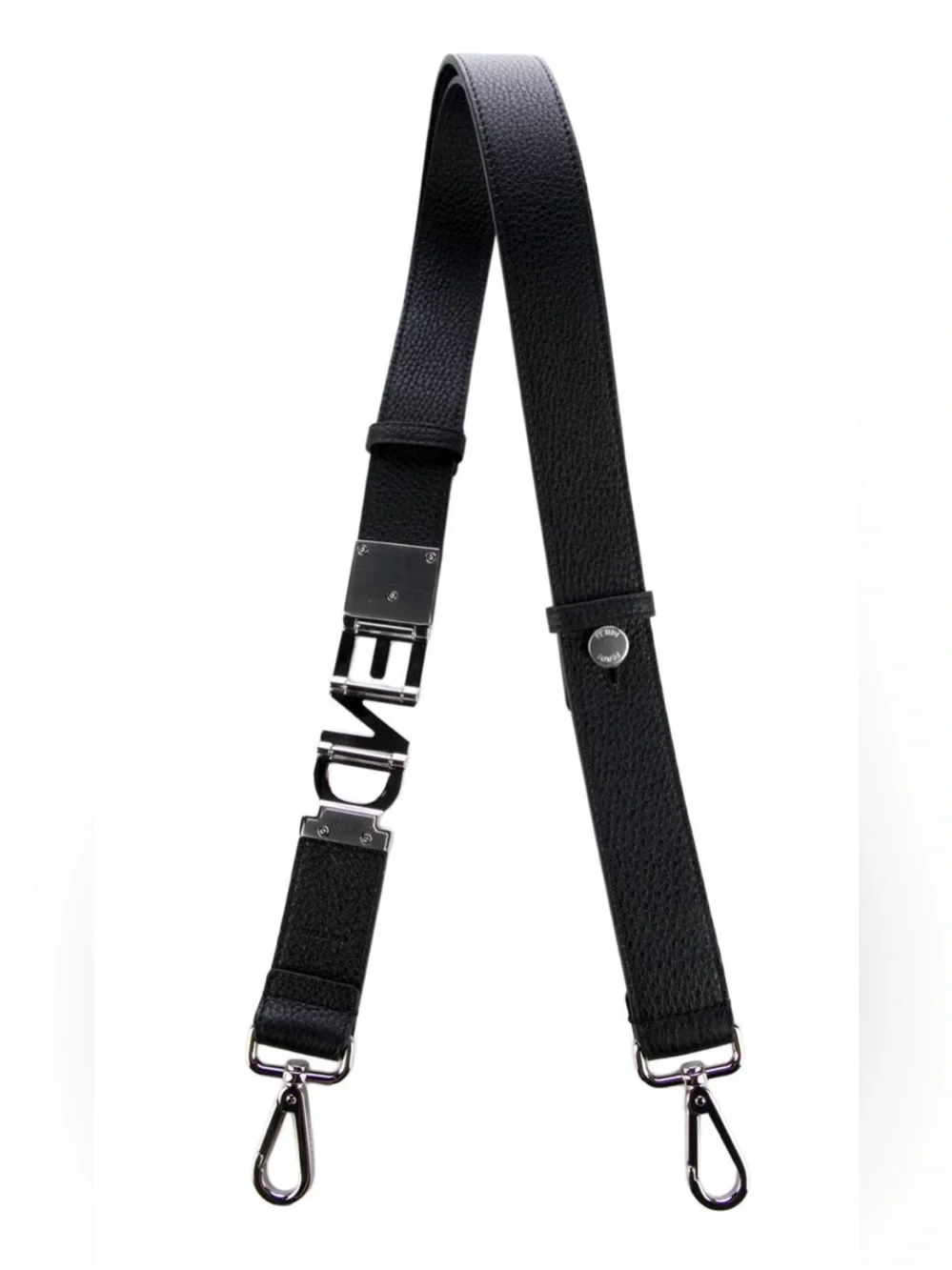 Fendi Black Leather Adjustable bag Strap with Silver Logo Letters
